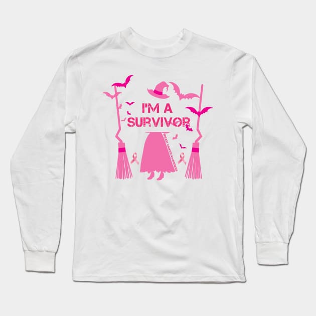 Womens I'm A Survivor Witch Halloween Breast Cancer Awareness Long Sleeve T-Shirt by AorryPixThings
